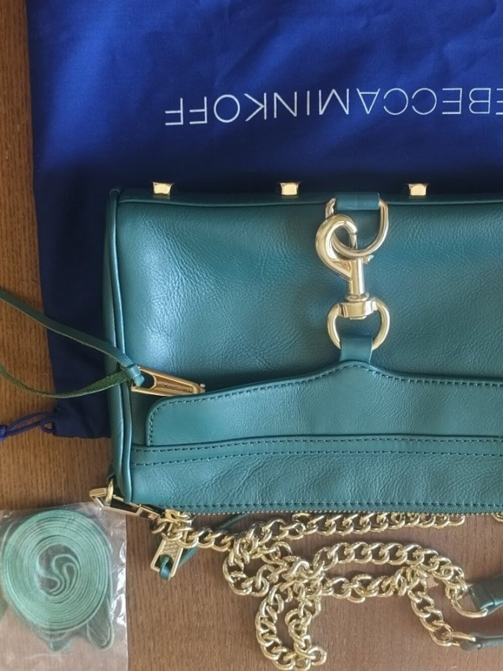 New Rebecca Minkoff Mini MAC Crossbody Bag Teal Green Leather Gold Chain
